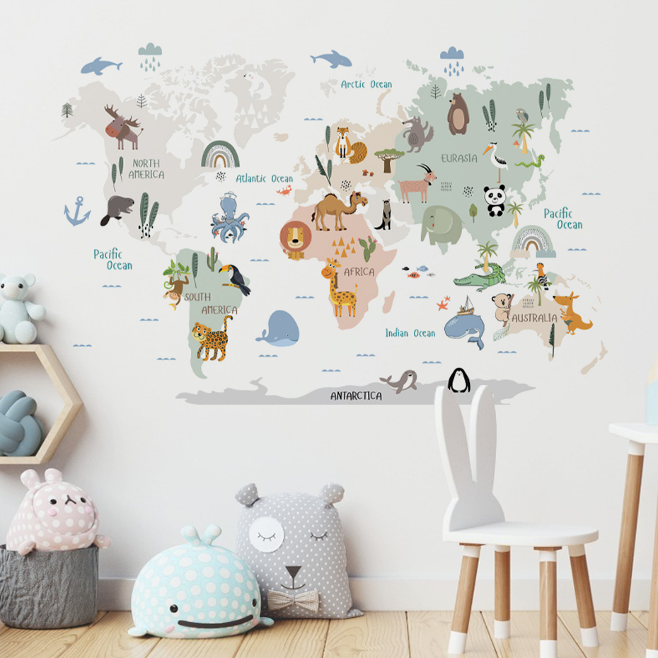 Aquarell Cartoon Weltkarte Wan – Baby Nursery Decor Girl Bewertung und Preis